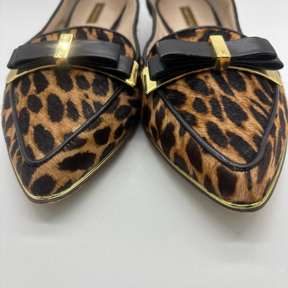 Louise Et Cie Leopard Cow Hair Loafer Pointed Toe Bow Sz 10 EU 40 Low Heel Flat - Picture 2 of 10